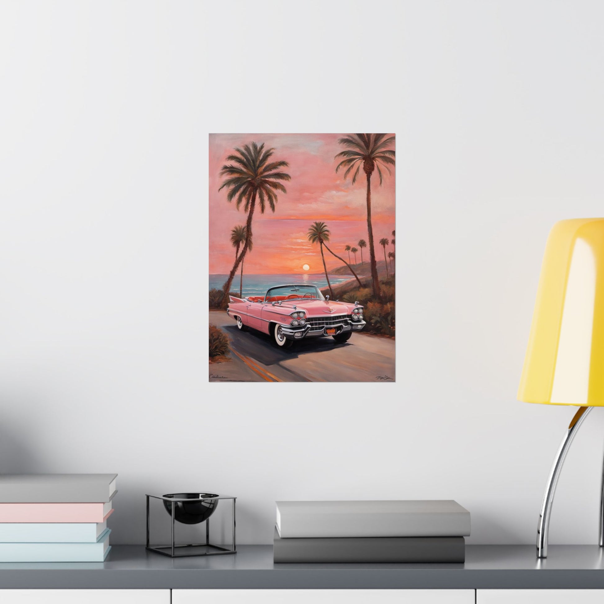 Retro Sunset Poster, Vintage Car Wall Art, 50s Decor, Tropical Vibes Home Decor, Gift for Car Lovers, Beach House Art - AquilVision