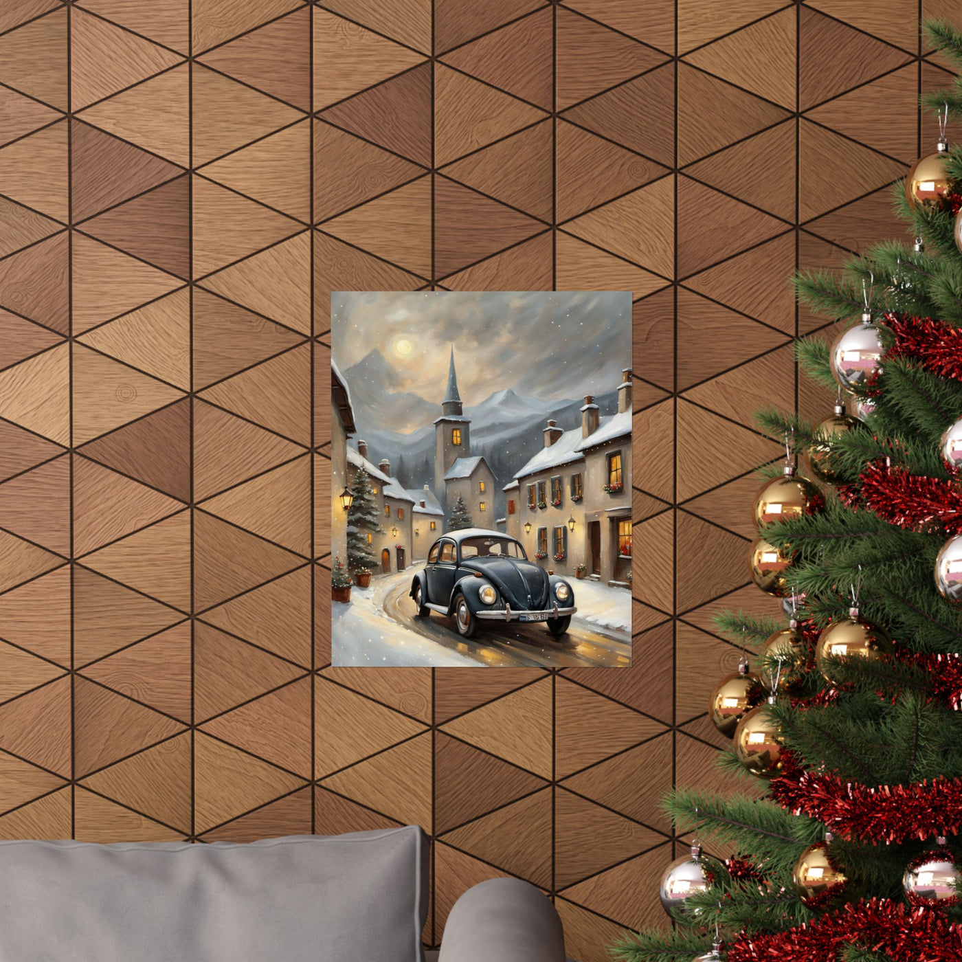 Vintage Winter Village Car Poster Printify