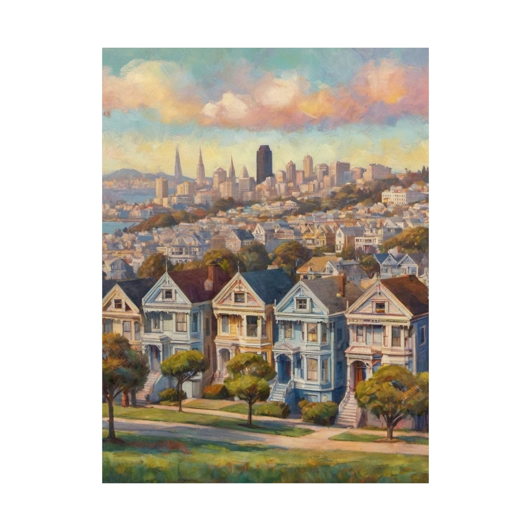 San Francisco Painted Row Houses Matte Poster — Vintage Cityscape Wall Art - AquilVision