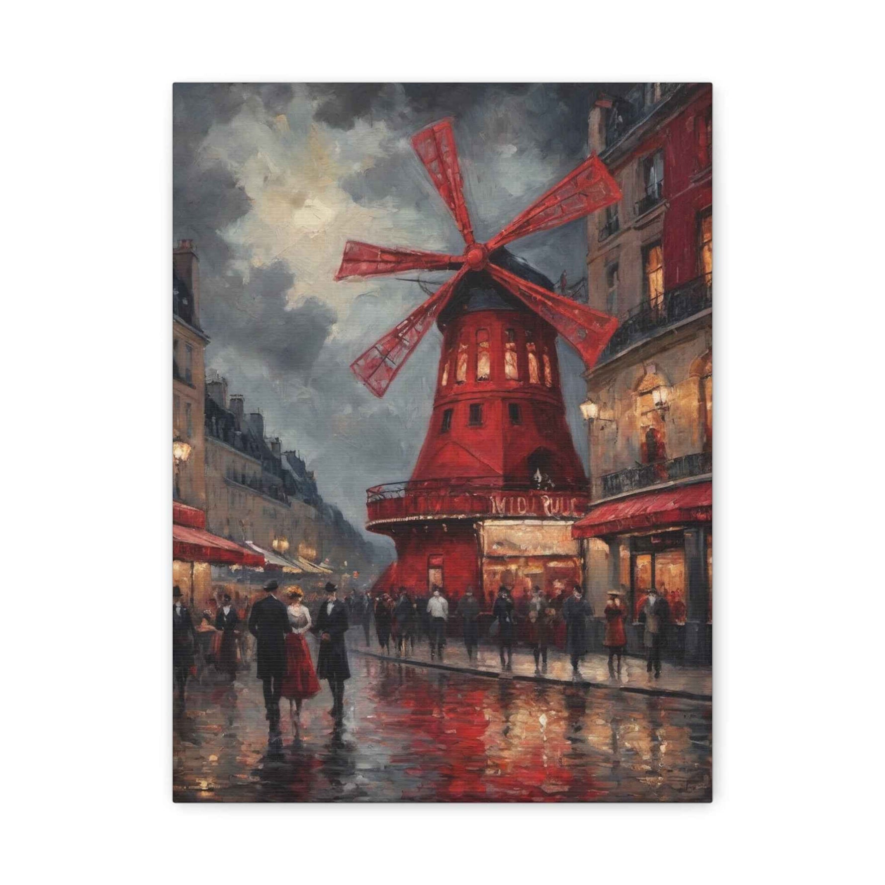 Paris Street Scene Canvas Print — Red Moulin Windmill Matte Stretched Wall Art - AquilVision