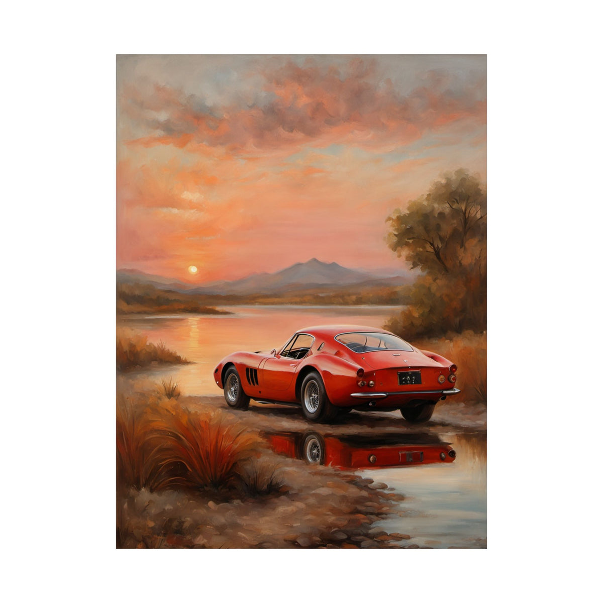 1962 Ferrari 250 GTO Wall Art Classic Italian Sports Car Poster Vintage Sunset Automotive Oil Painting Fine Art Print for Home Office Garage Decor