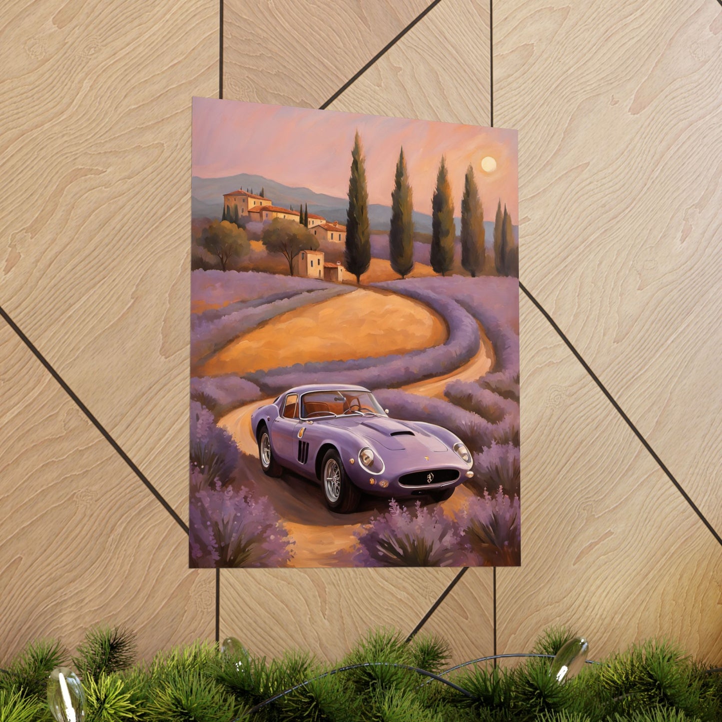 Lavender Landscape Car Poster, Wall Art Decor, Home Office Decor, Gift for Car Enthusiasts, Vintage Aesthetic Poster Printify