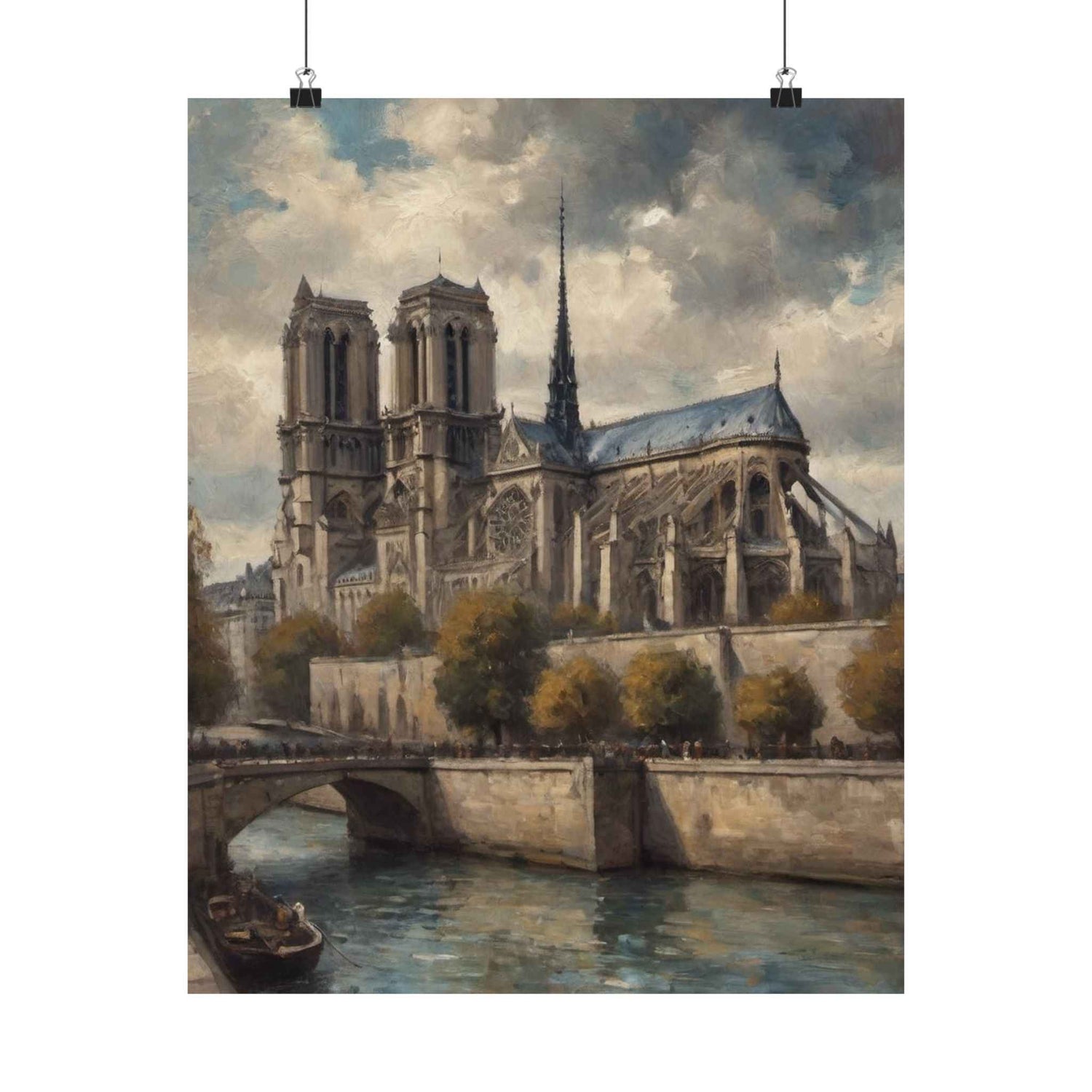 Notre Dame Seine River Matte Poster — Vintage Paris Architecture Wall Art - AquilVision