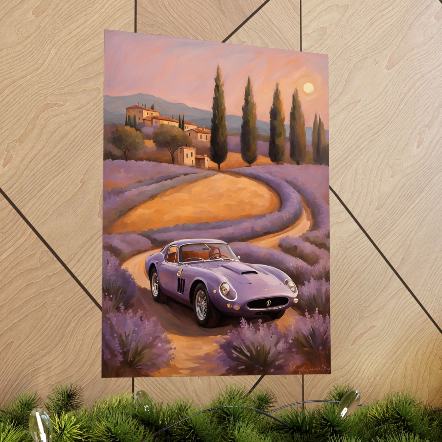 Lavender Landscape Car Poster, Wall Art Decor, Home Office Decor, Gift for Car Enthusiasts, Vintage Aesthetic Poster Printify