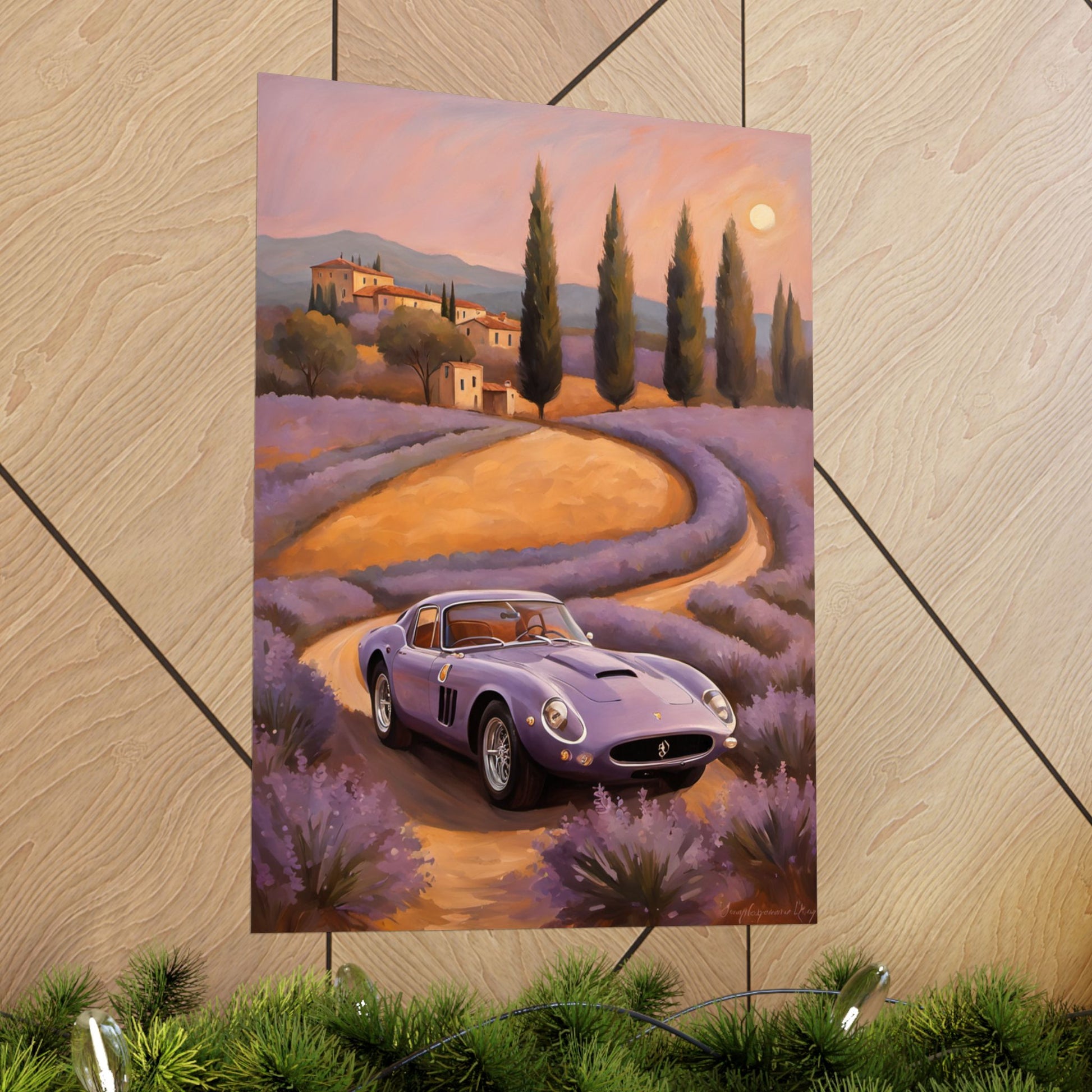 Lavender Landscape Car Poster, Wall Art Decor, Home Office Decor, Gift for Car Enthusiasts, Vintage Aesthetic Poster Printify