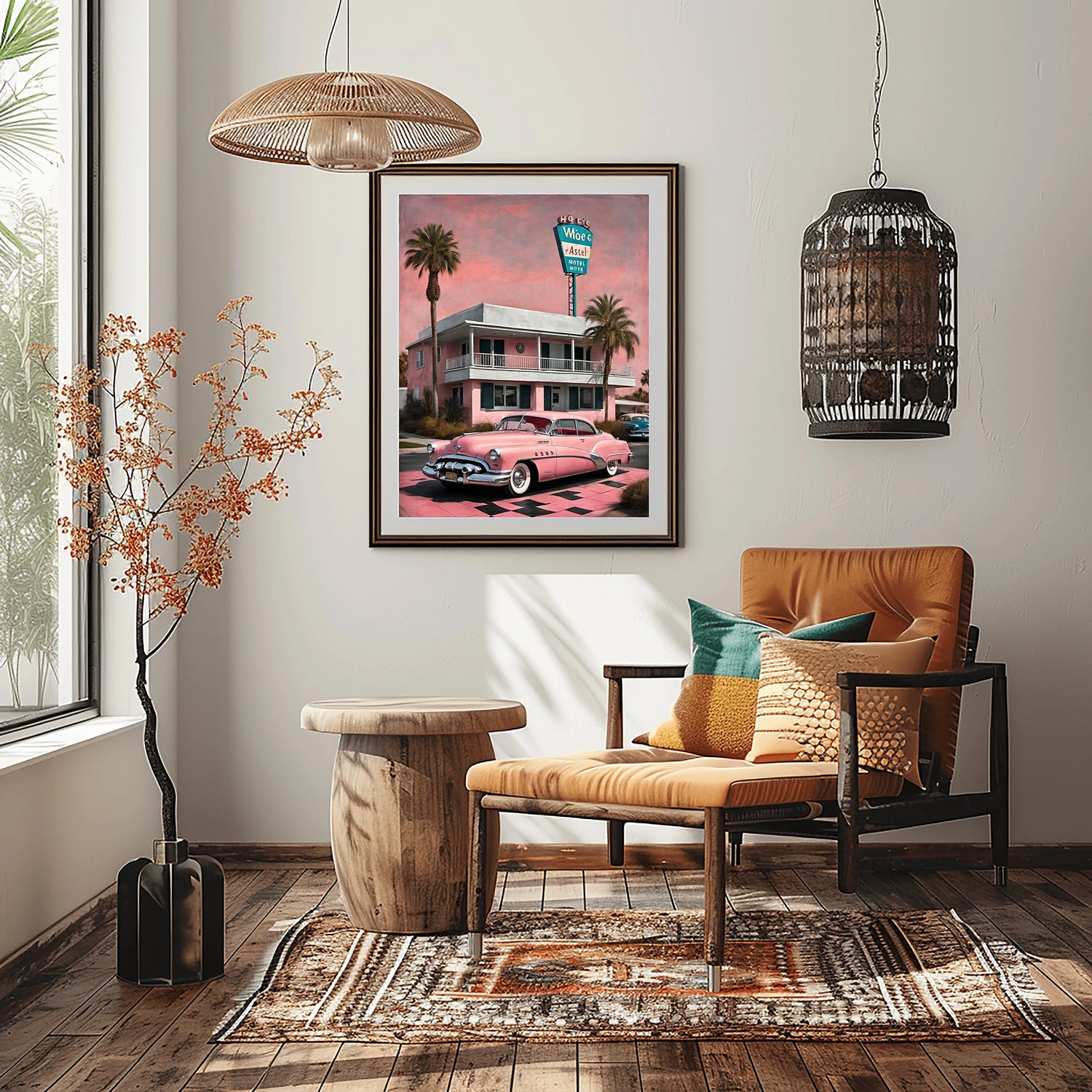 1950er American Riviera Pink Motel Wandkunst | Mid-Century Retro Reise-Dekor