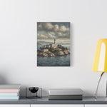 Lighthouse Island Canvas Wall Art — Coastal Seascape Matte Stretched Print - AquilVision