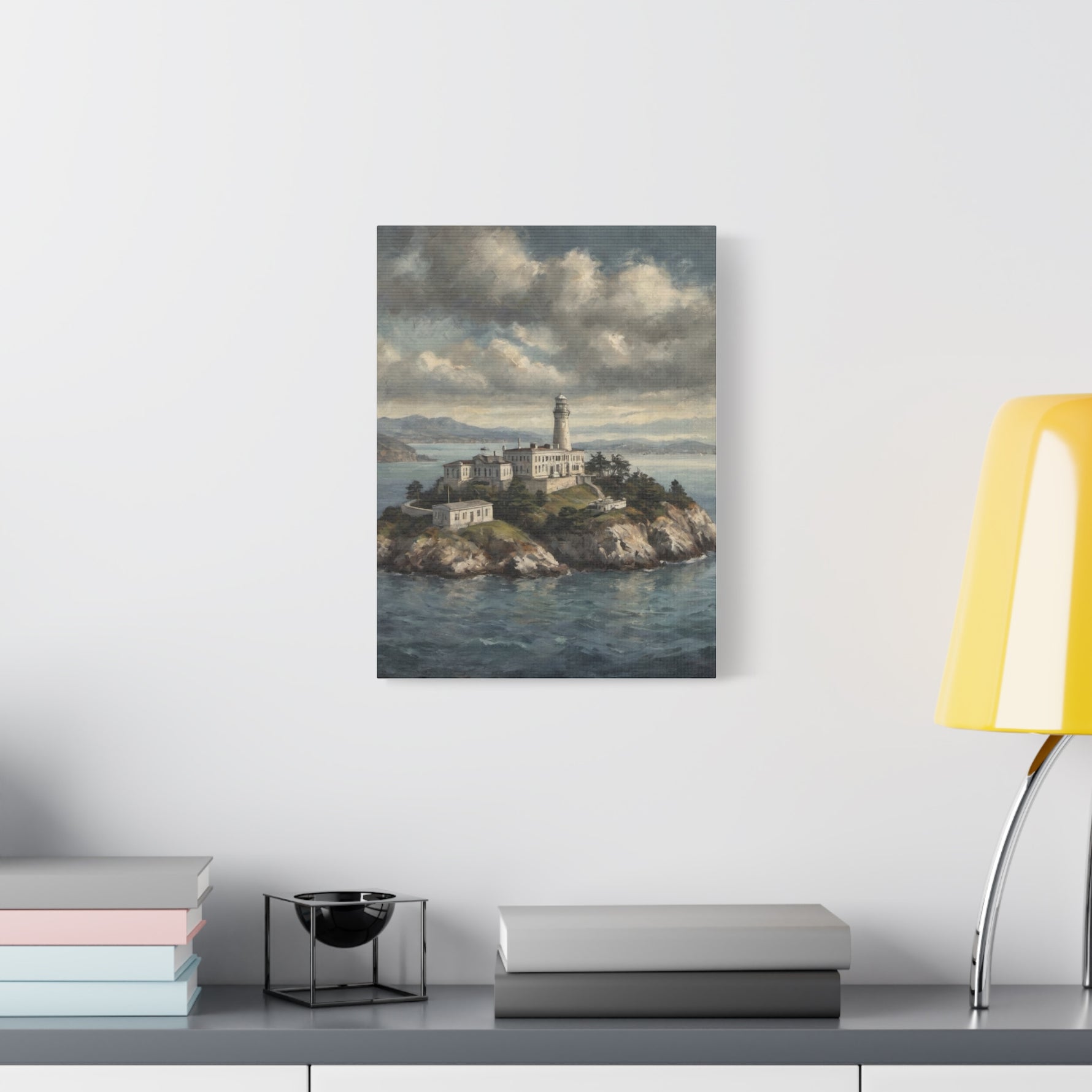 Lighthouse Island Canvas Wall Art — Coastal Seascape Matte Stretched Print - AquilVision
