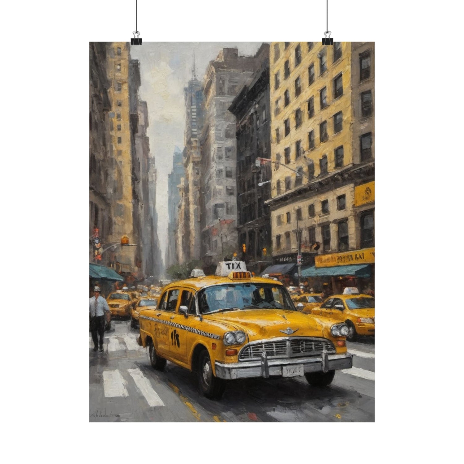 Vintage Yellow Taxi New York Poster — Matte Vertical Cityscape Print