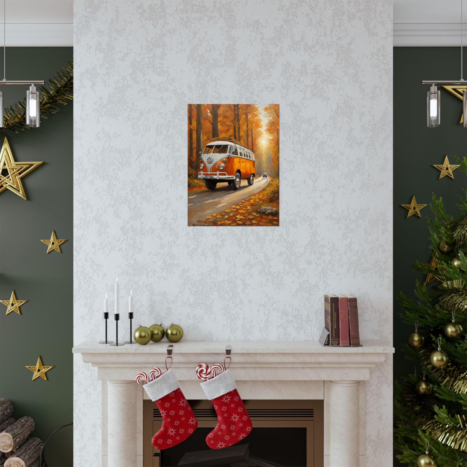 Fall Adventure Matte Vertical Posters, Vintage VW Bus Art, Autumn Decor, Scenic Wall Art, Road Trip Print, Cozy Home Aesthetic - AquilVision