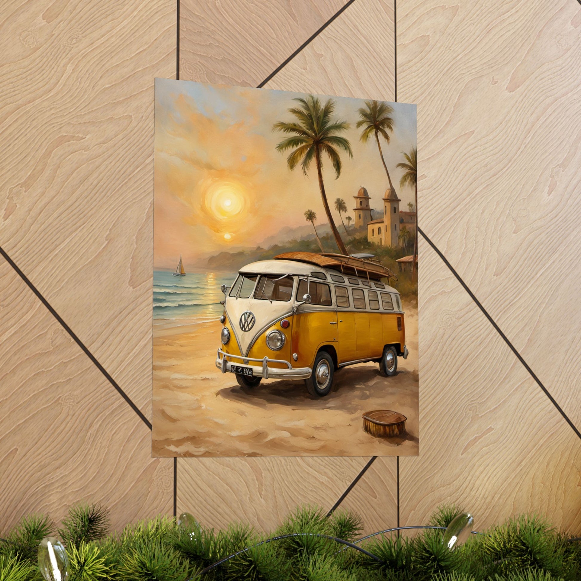 Vintage Beach Van Matte Poster, Retro Wall Art, Boho Decor, Coastal Room Decoration, Summer Vibes Art Print Printify