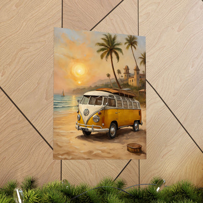 Vintage Beach Van Matte Poster, Retro Wall Art, Boho Decor, Coastal Room Decoration, Summer Vibes Art Print Printify