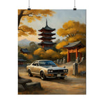Classic Skyline Poster — Vintage Skyline Car in Autumn Japanese Temple Matte Vertical Poster