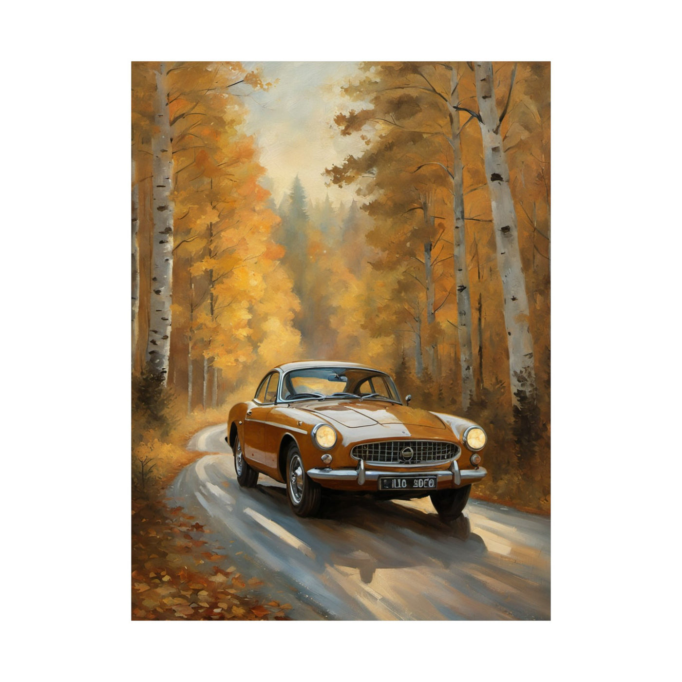 Autumn Car Art Poster | Rustic Home Decor, Vintage Wall Art, Gift for Car Lovers, Fall Aesthetic, Nature Artwork Printify