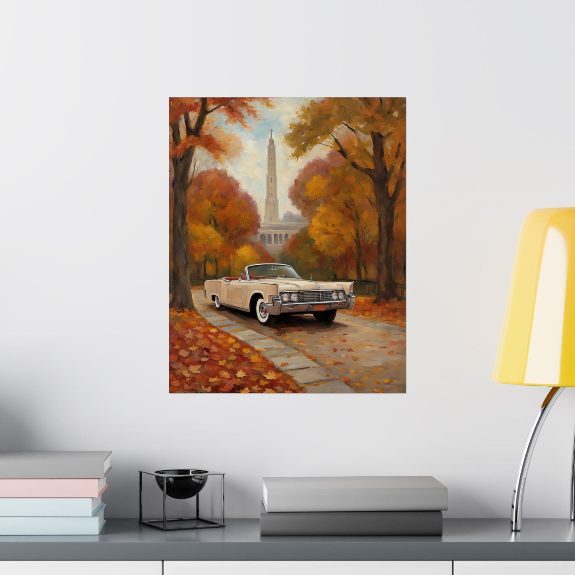 Autumn Car Poster, Vintage Wall Art, Home Decor, Fall Aesthetic, Gift for Him, Art Print, Matte Vertical Decor Printify
