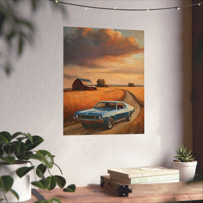 Vintage Car Landscape Poster Art | AJ68 Collection Printify