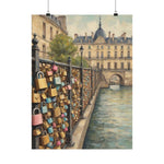 Paris Love Locks Matte Vertical Poster — Romantic Cityscape Wall Art - AquilVision