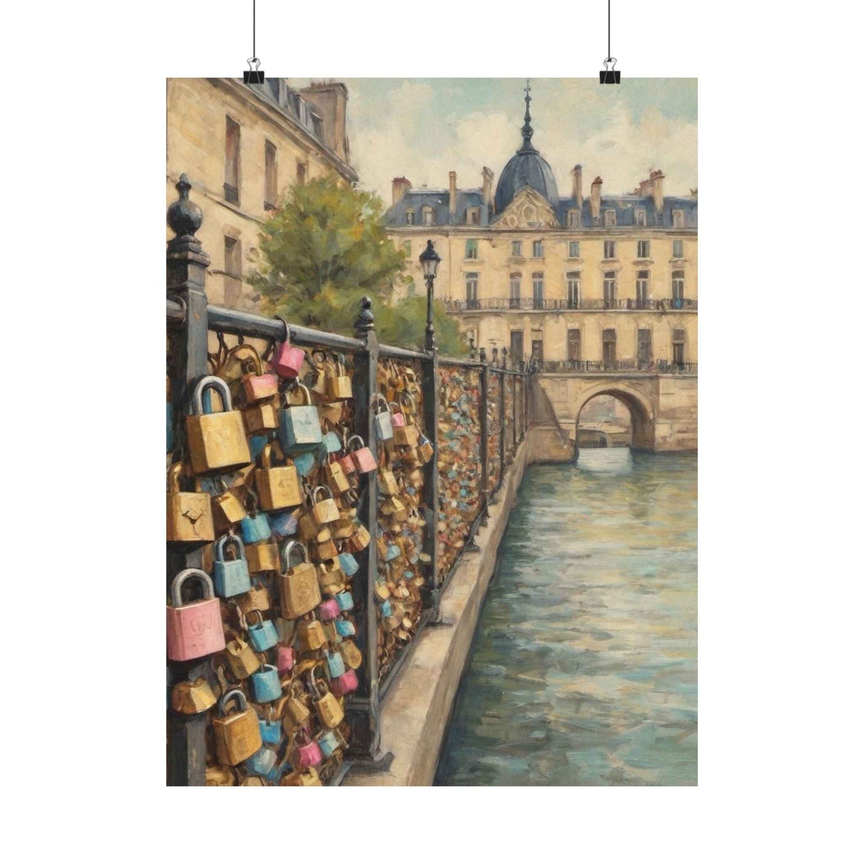 Paris Love Locks Matte Vertical Poster — Romantic Cityscape Wall Art - AquilVision