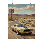 Vintage Mustang Road Trip Poster — Shelby 660 Motel Matte Vertical Art