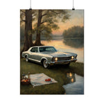 Vintage Muscle Car Poster — Lakeside Picnic Classic Matte Vertical Art