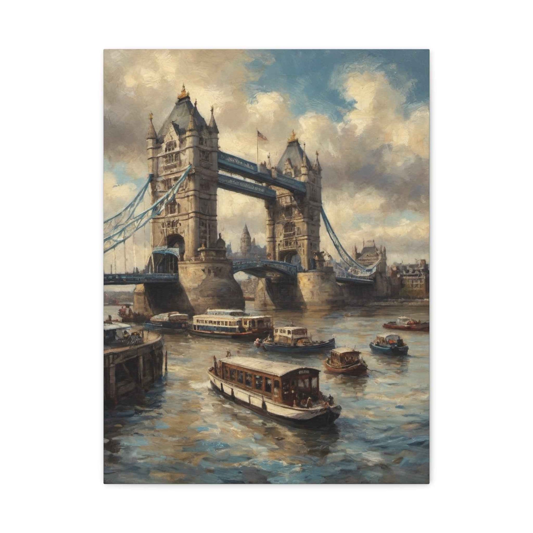 Tower Bridge London Canvas Print — Vintage River Thames Oil-Style Wall Art