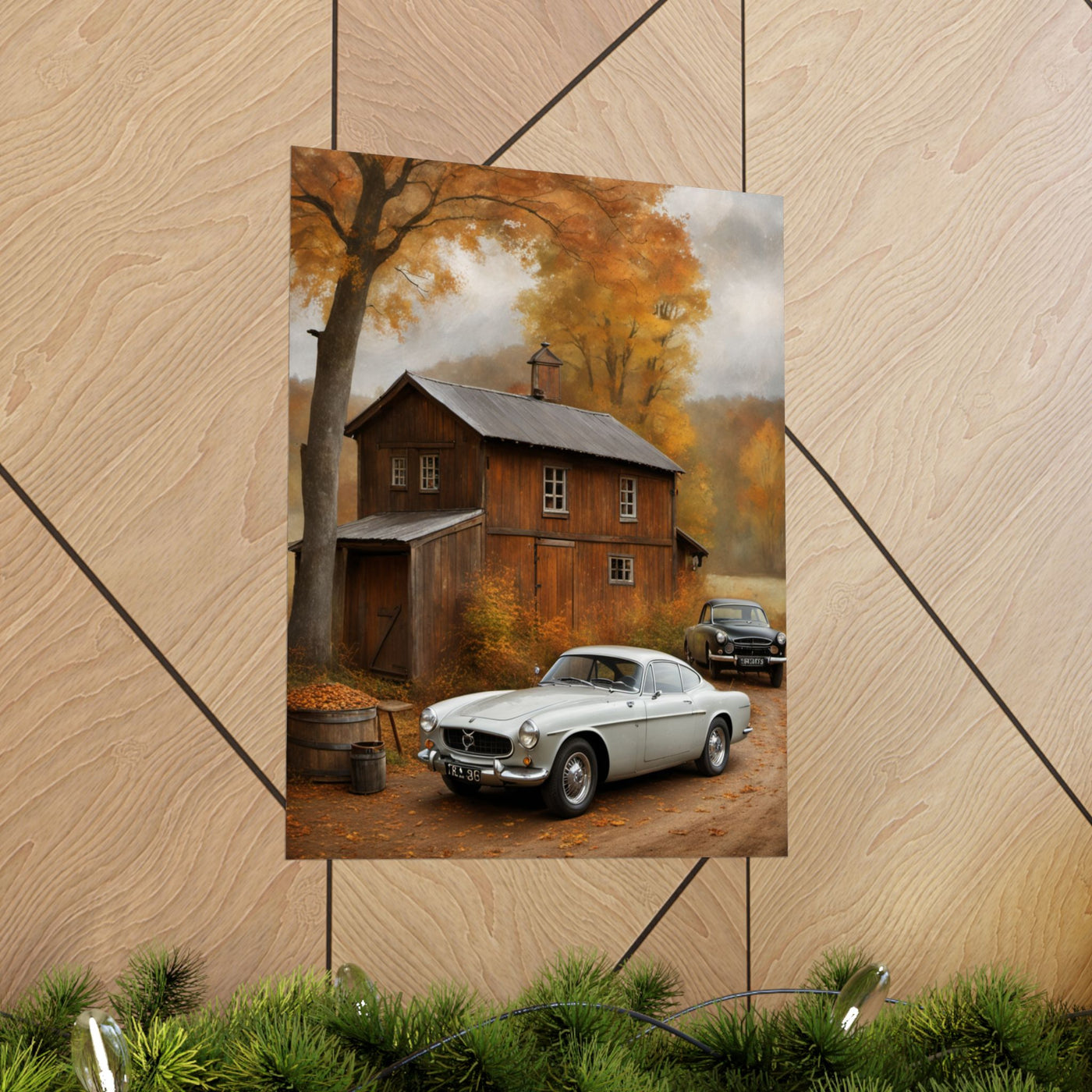 Vintage Autumn Car Art Poster, Rustic Home Decor, Classic Car Wall Art, Autumn Decor, Gift for Car Lovers, Photography Print Printify