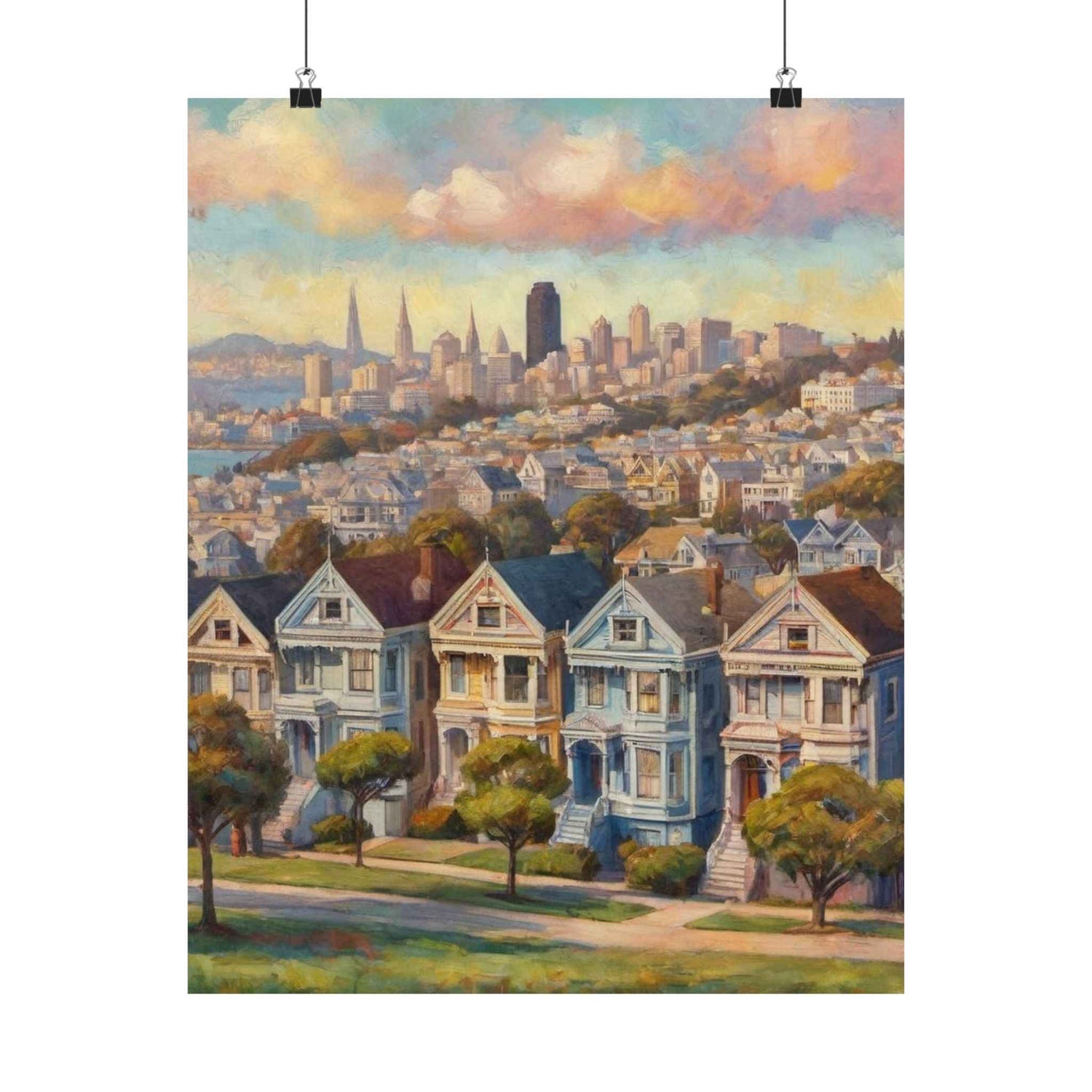 San Francisco Painted Row Houses Matte Poster — Vintage Cityscape Wall Art - AquilVision
