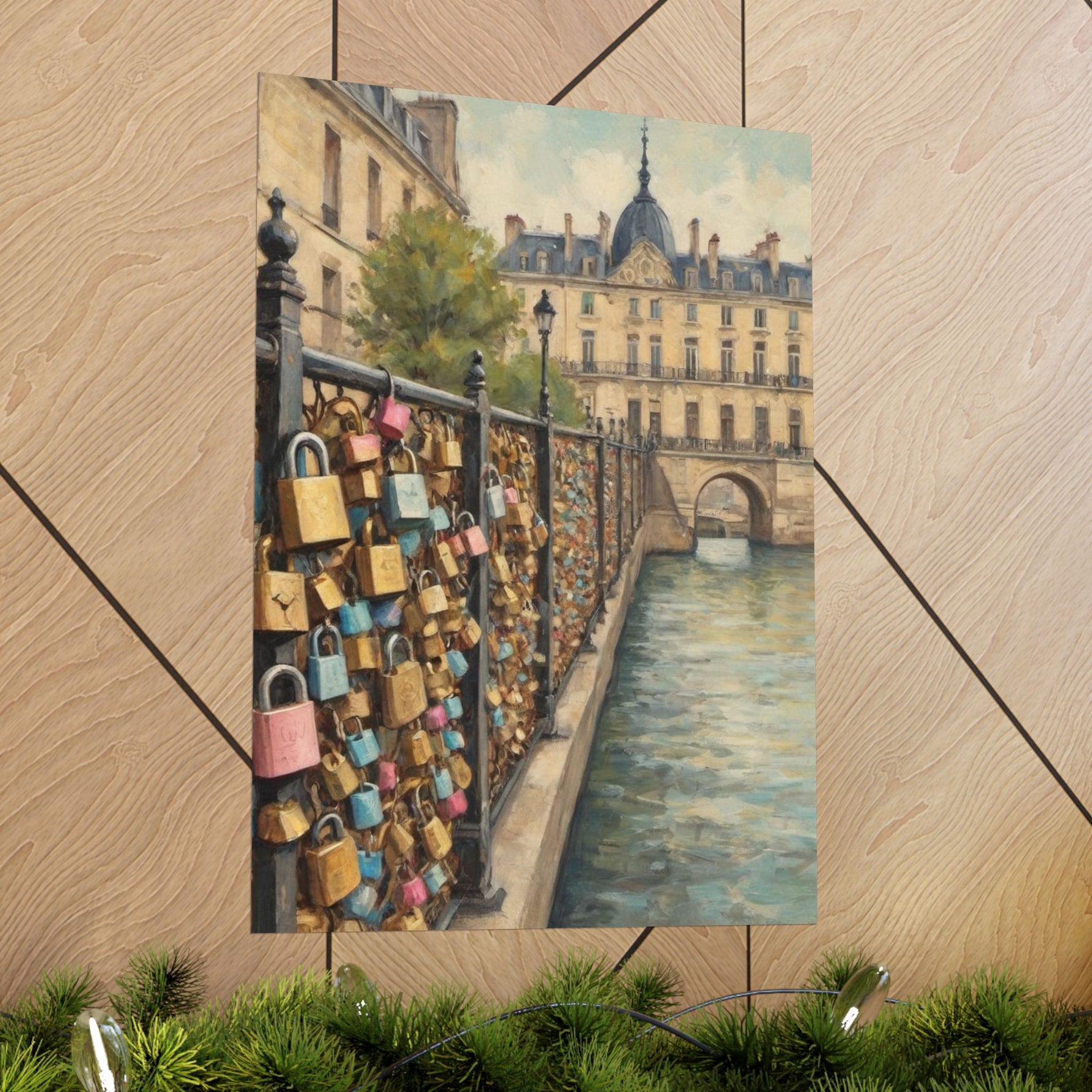 Paris Love Locks Matte Vertical Poster — Romantic Cityscape Wall Art - AquilVision