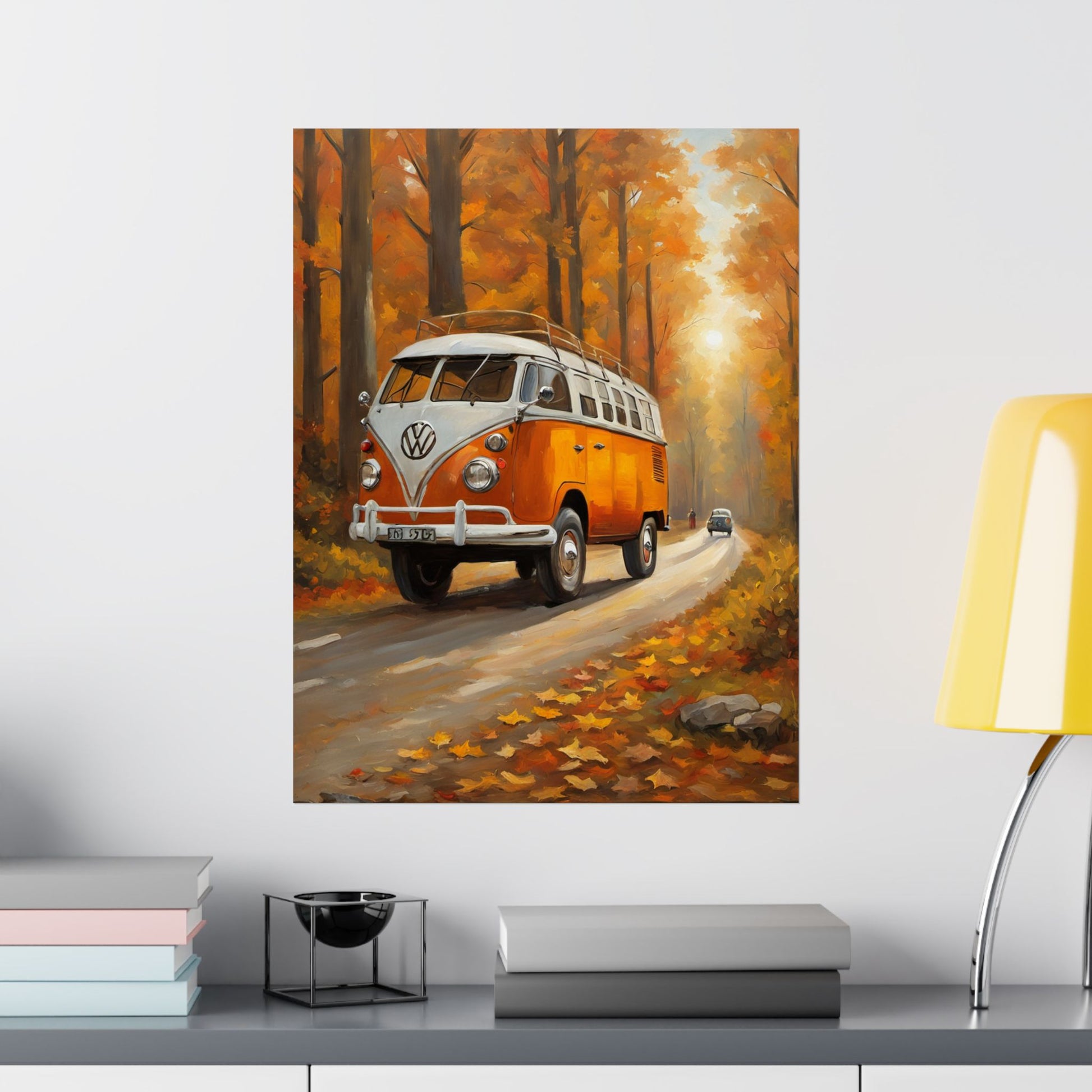 Fall Adventure Matte Vertical Posters, Vintage VW Bus Art, Autumn Decor, Scenic Wall Art, Road Trip Print, Cozy Home Aesthetic - AquilVision
