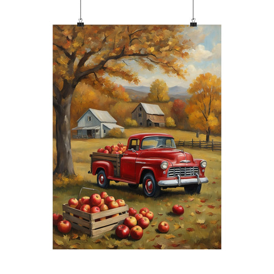 Autumn Farmhouse Matte Posters, Rustic Home Decor, Fall Aesthetic Wall Art, Vintage Truck Print, Cozy Living Room Decor