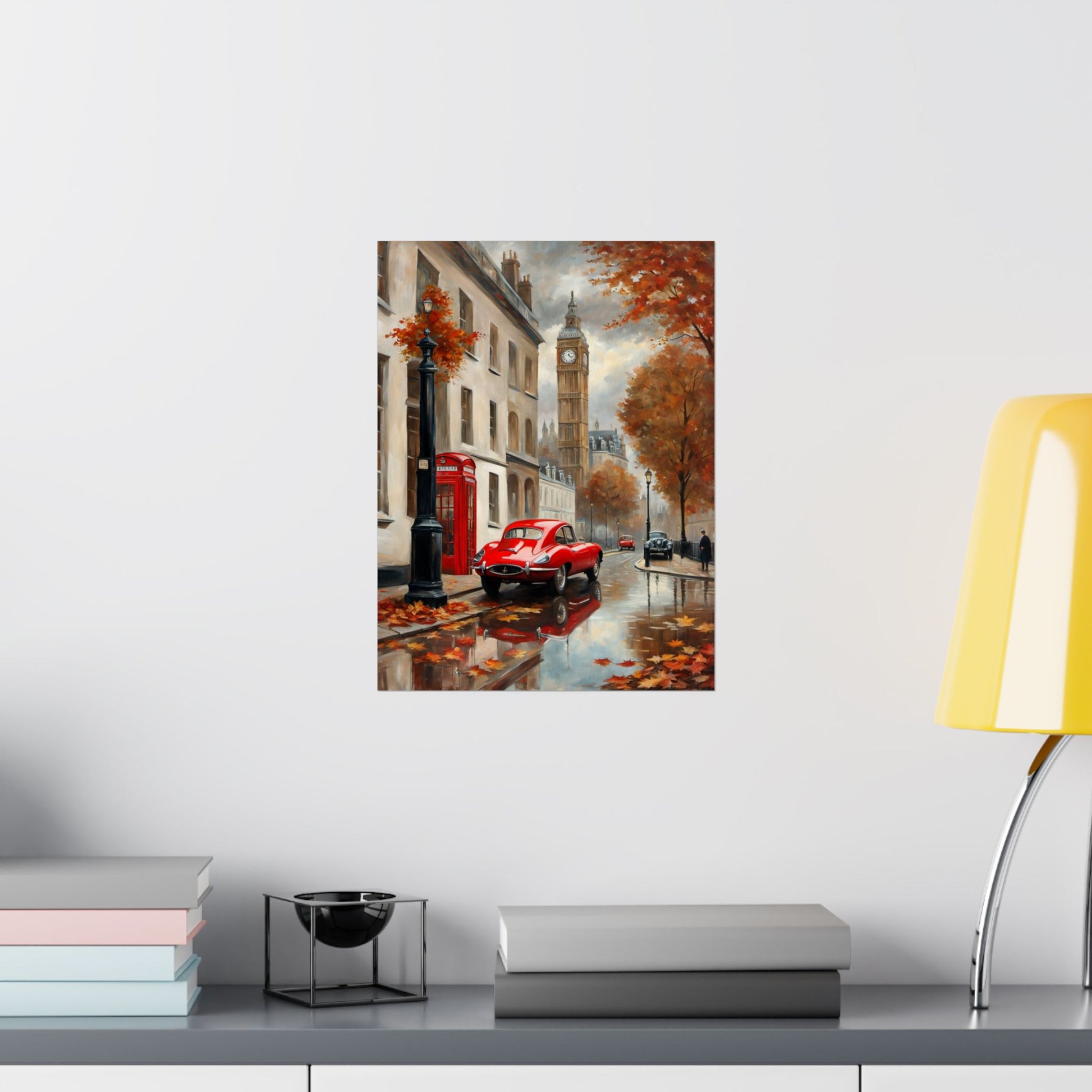 Autumn Cityscape Matte Vertical Posters, Vintage Car Art Print, Home Décor for Fall, Wall Art for Living Room, Gift for Car Enthusiasts - AquilVision