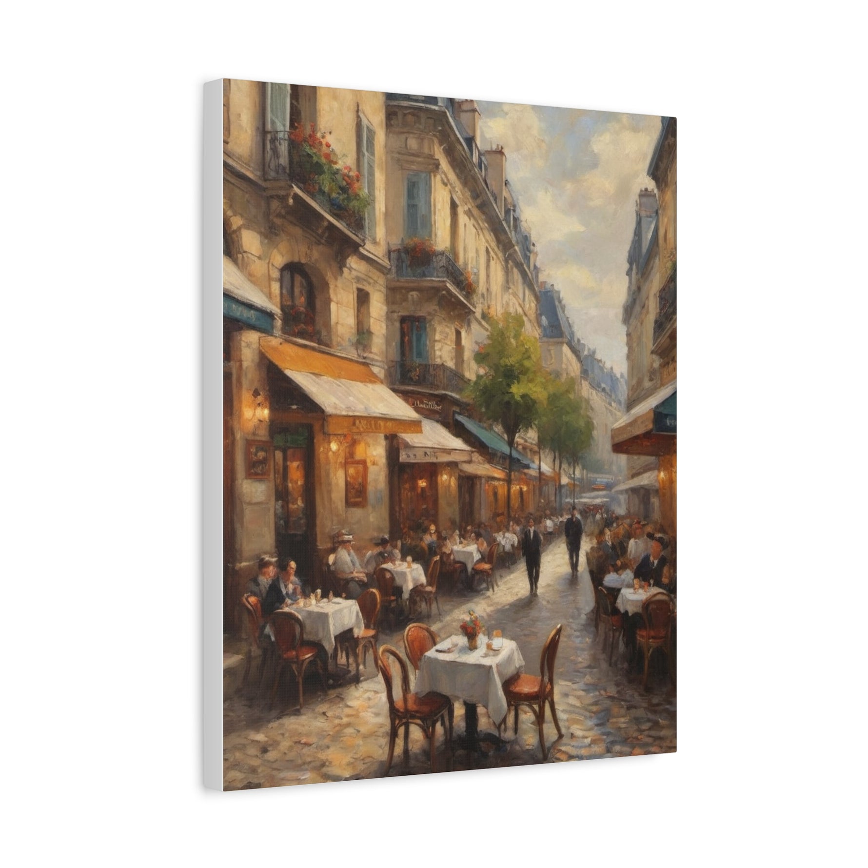 Paris Café Street Scene Matte Canvas Wall Art — Stretched 1.25" - AquilVision