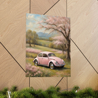 Vintage Pink Car Matte Vertical Poster Printify