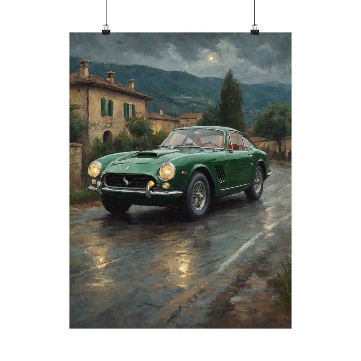 Vintage Ferrari Green Sports Car Matte Poster — Classic Automotive Wall Art