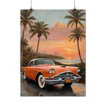 Vintage Convertible Sunset Poster — Retro Beach Car Wall Art