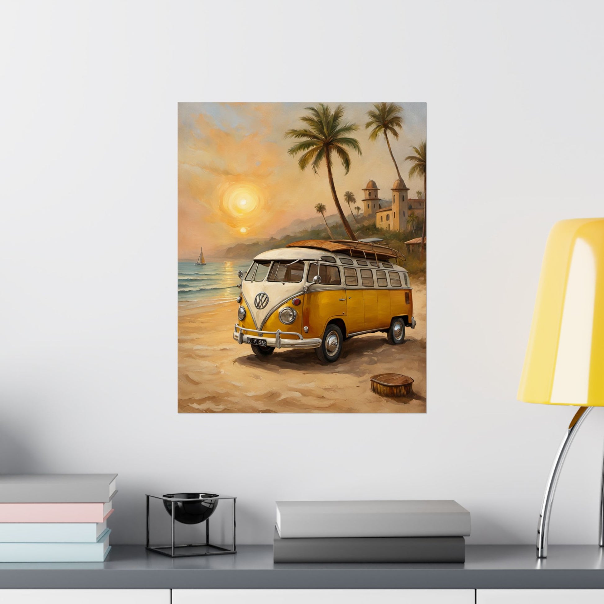Vintage Beach Van Matte Poster, Retro Wall Art, Boho Decor, Coastal Room Decoration, Summer Vibes Art Print - AquilVision