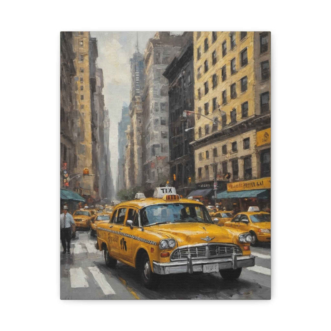 Yellow NYC Taxi Matte Canvas Print — Stretched Cityscape Wall Art