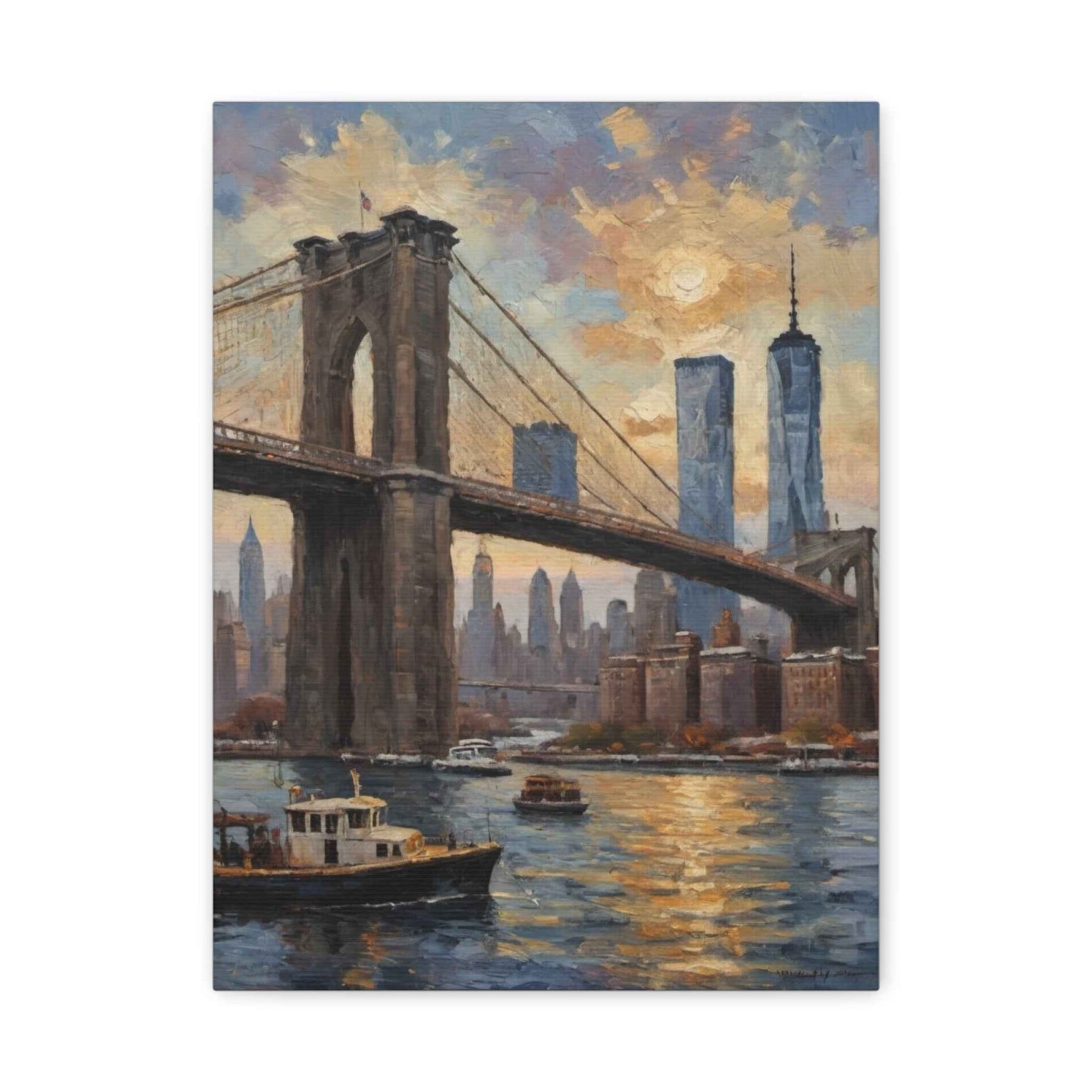 Brooklyn Bridge Sunset Canvas Art — New York City Skyline Matte Stretched Canvas