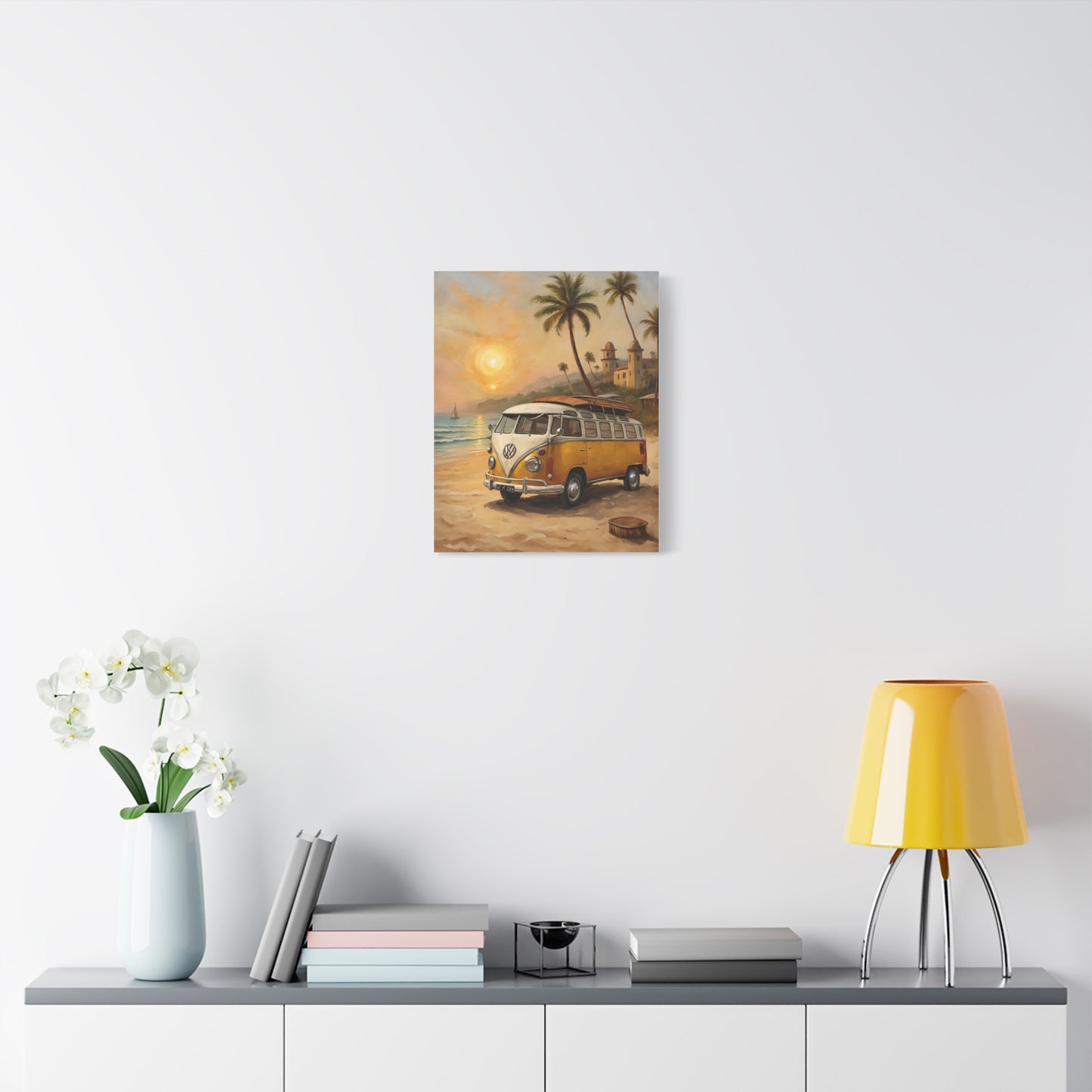 Beach Vibes Canvas Print, Summer Decor, VW Bus Art, Coastal Wall Art, Boho Home Decor, Travel-Inspired Gift