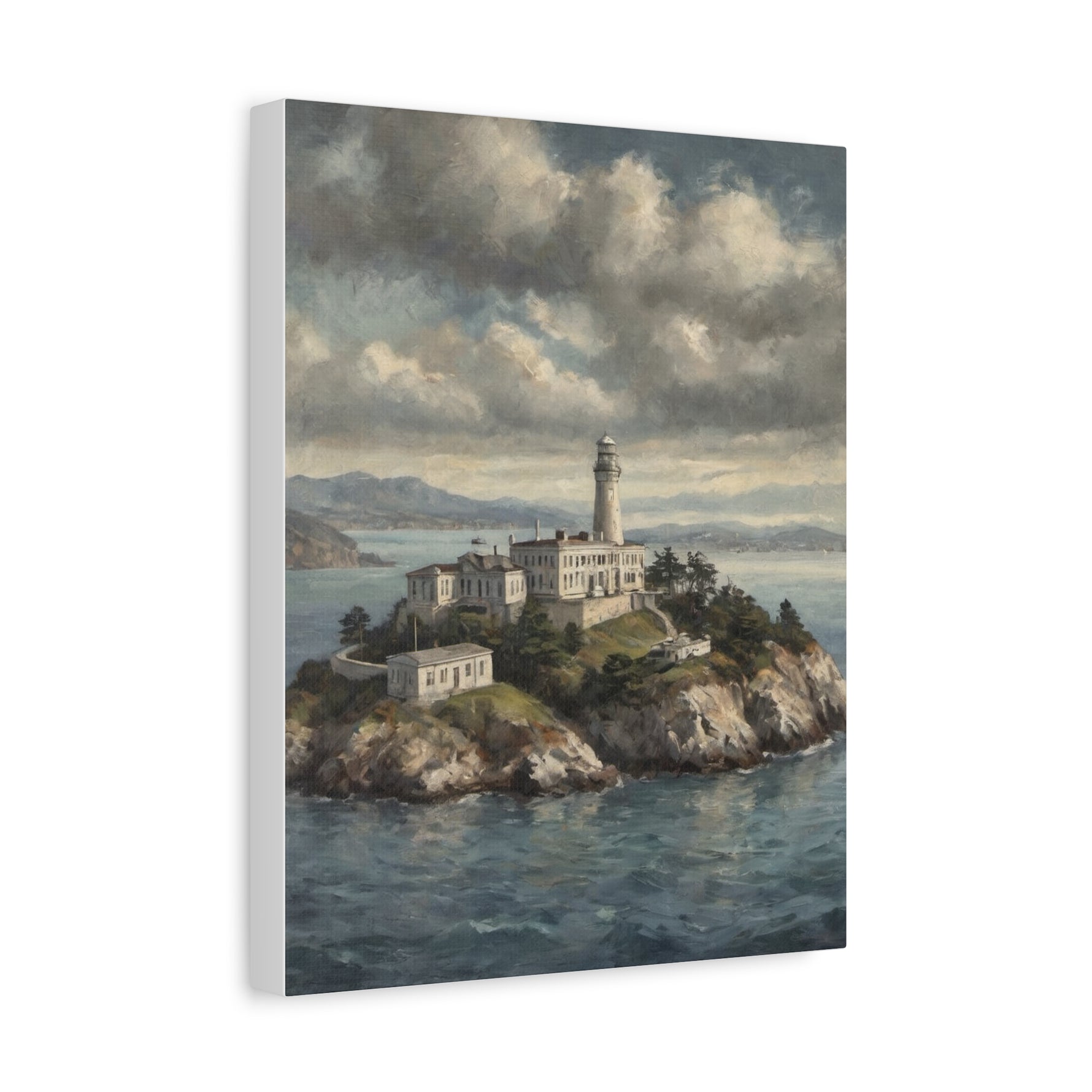 Lighthouse Island Canvas Wall Art — Coastal Seascape Matte Stretched Print - AquilVision