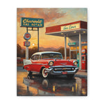 Vintage 1957 Chevy at Gas Station – Matte Stretched Canvas