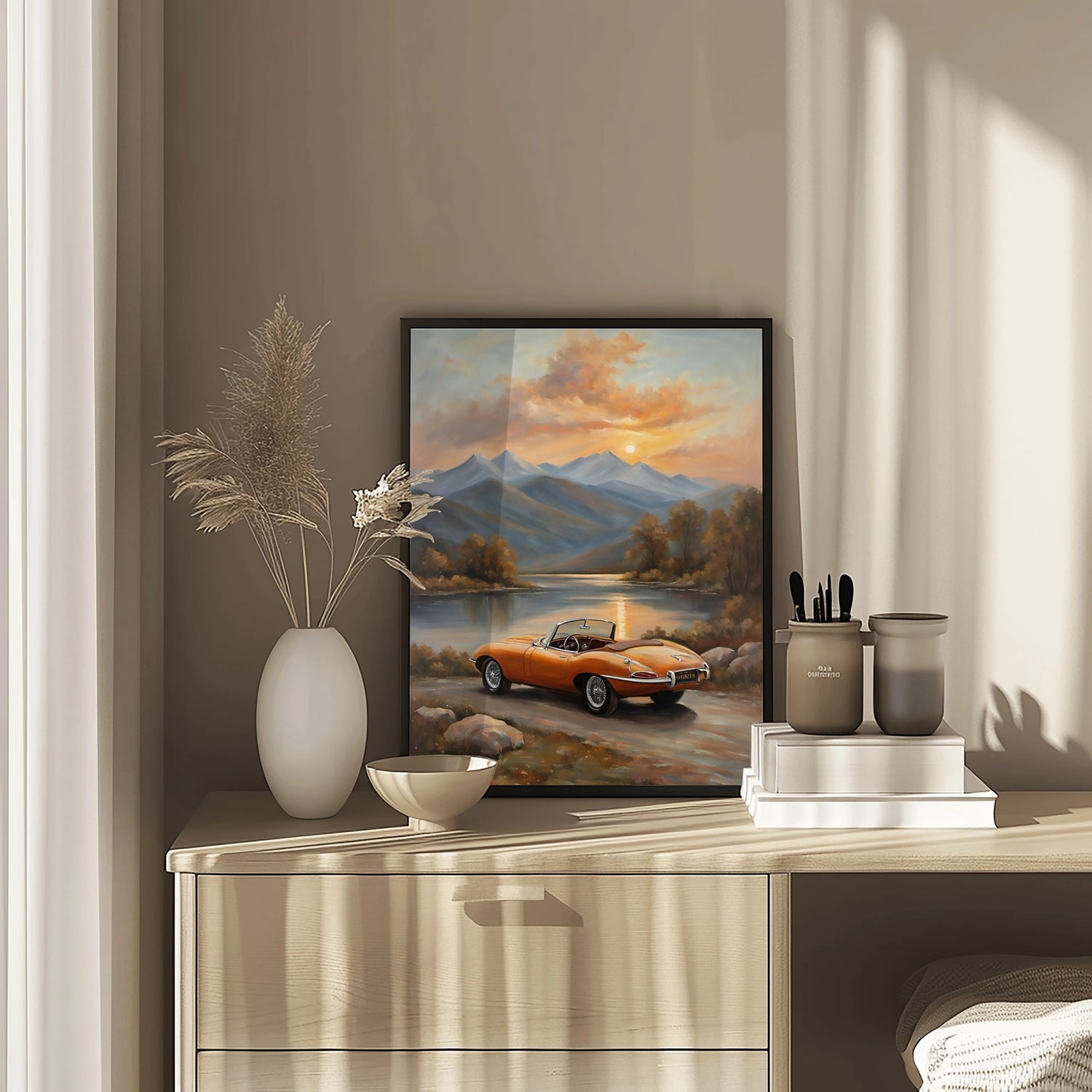 1961 E-Type Rennschönheit – Lakeside Edition | Poster Leinwand