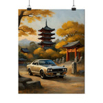Classic Skyline Poster — Vintage Skyline Car in Autumn Japanese Temple Matte Vertical Poster