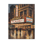 Broadway Theater Night Matte Canvas Wall Art – Vintage Cityscape Stretched Print