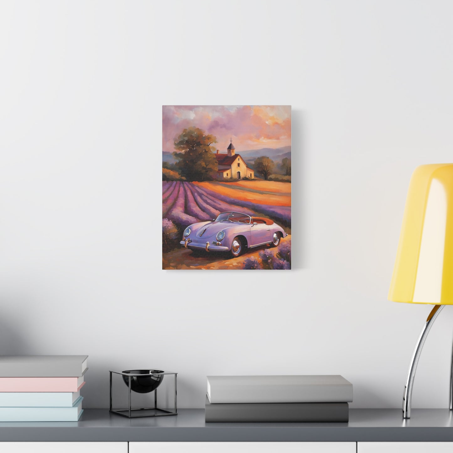 Vintage Car Canvas Wall Art, Rustic Home Decor, Lavender Field Print, Car Lover Gift, Art for Living Room, Classic Car Artwork