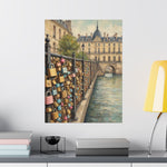 Paris Love Locks Matte Vertical Poster — Romantic Cityscape Wall Art - AquilVision