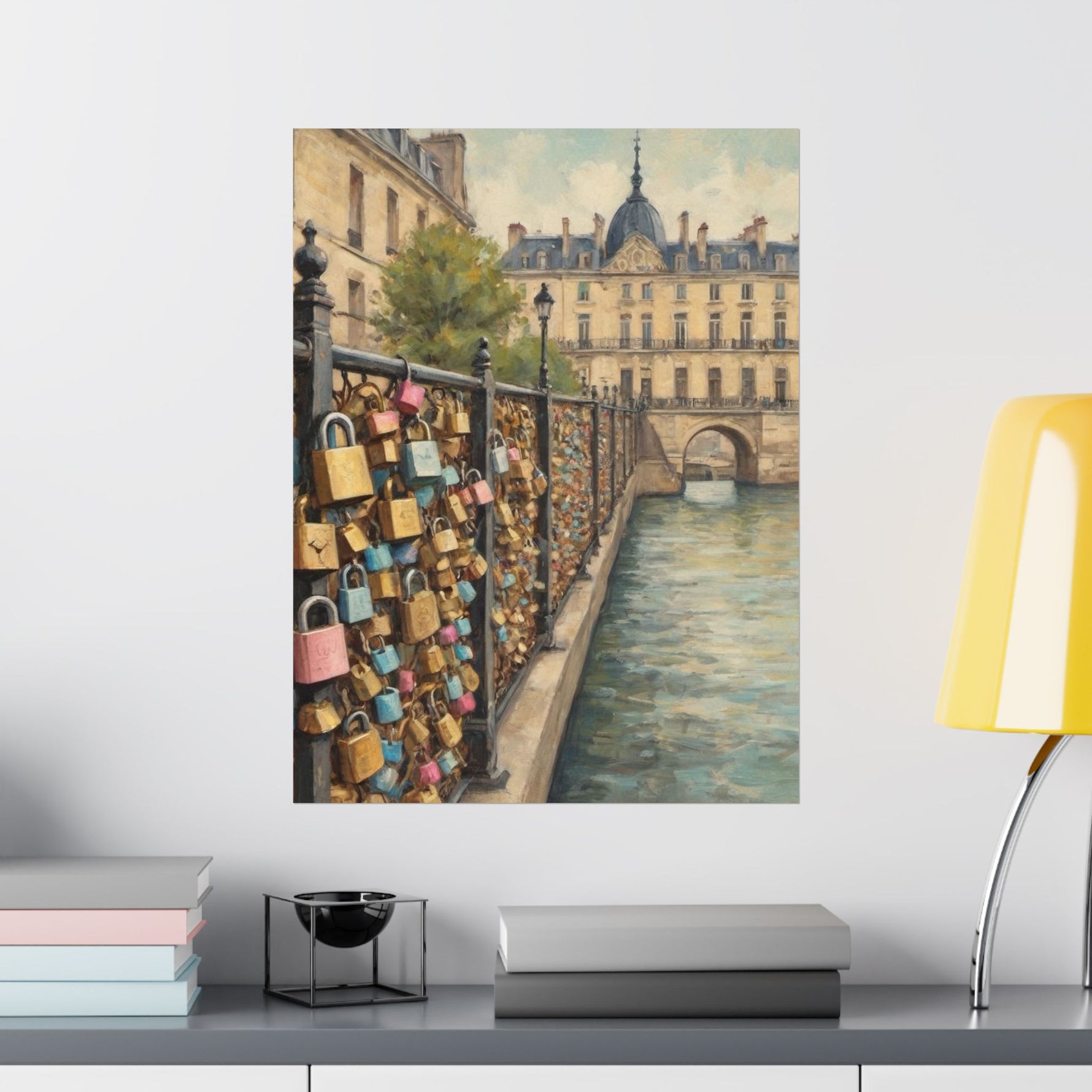 Paris Love Locks Matte Vertical Poster — Romantic Cityscape Wall Art - AquilVision