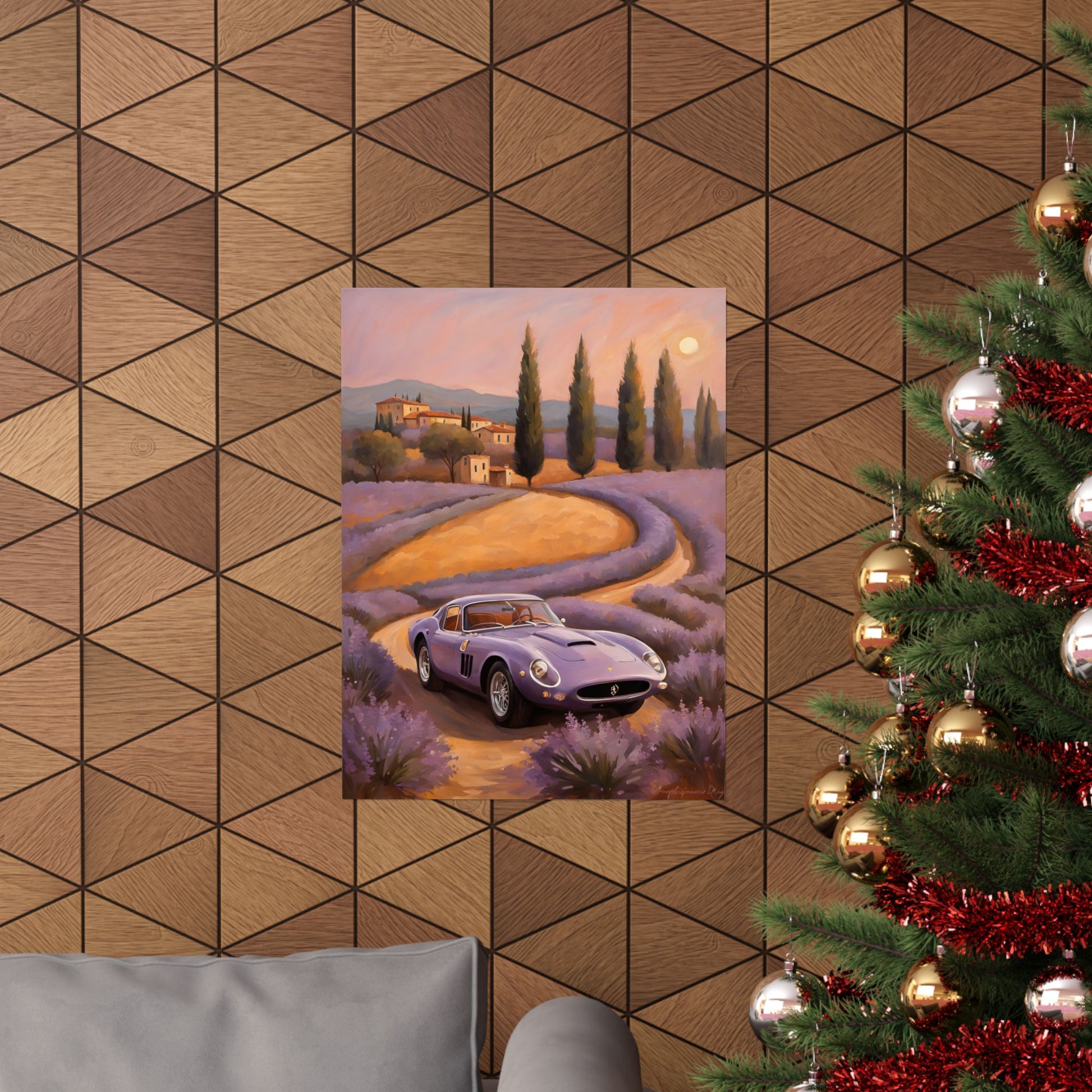 Lavender Landscape Car Poster, Wall Art Decor, Home Office Decor, Gift for Car Enthusiasts, Vintage Aesthetic Poster Printify