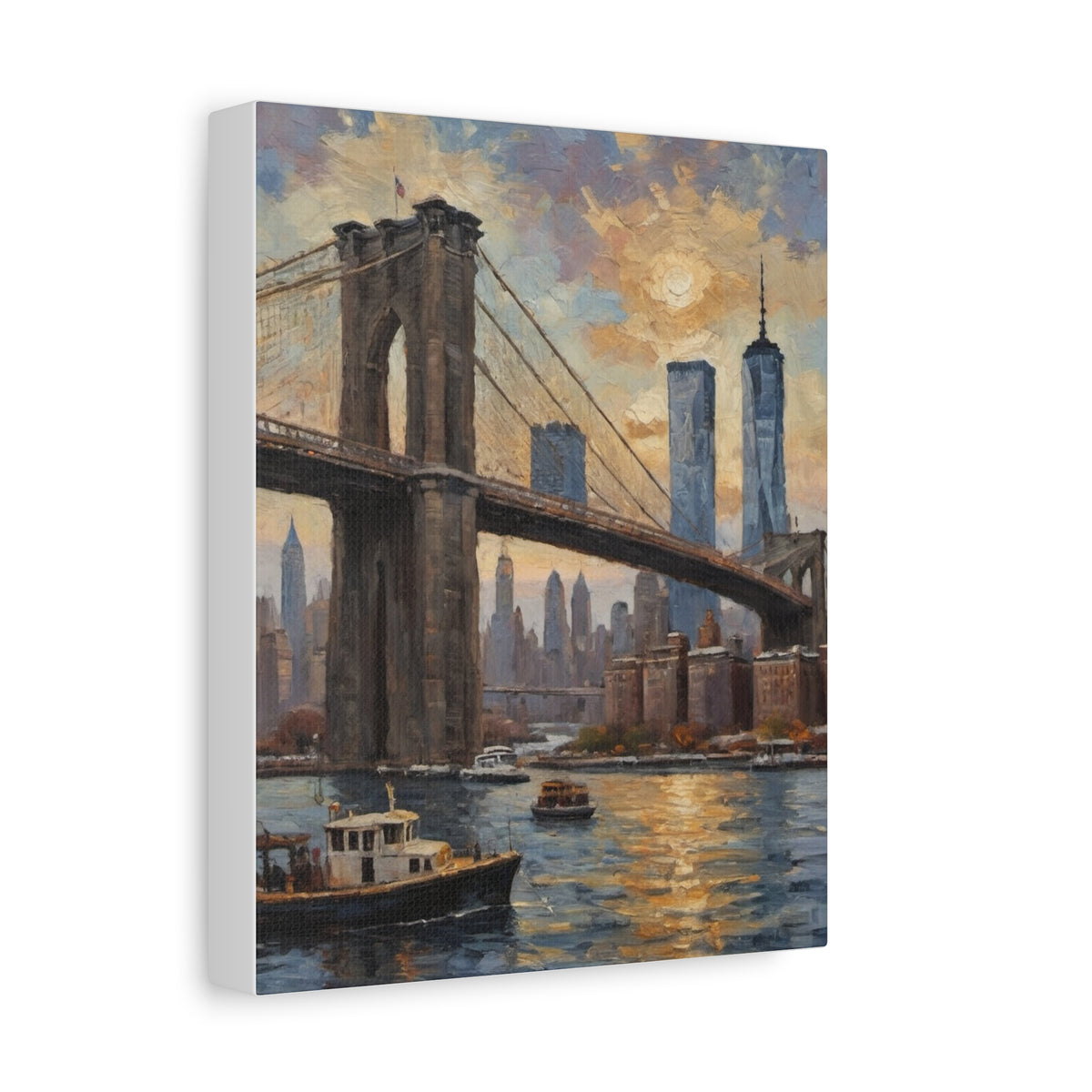 Brooklyn Bridge New York Canvas Wall Art | Historic NYC Skyline Canvas Print | Impressionist Manhattan Landscape Art for Living Room & Office