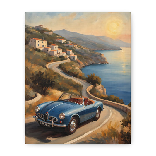 Coastal Sunset Canvas Wall Art, Retro Car, Vintage Home Decor, Gift for Car Lovers, Coastal Decor